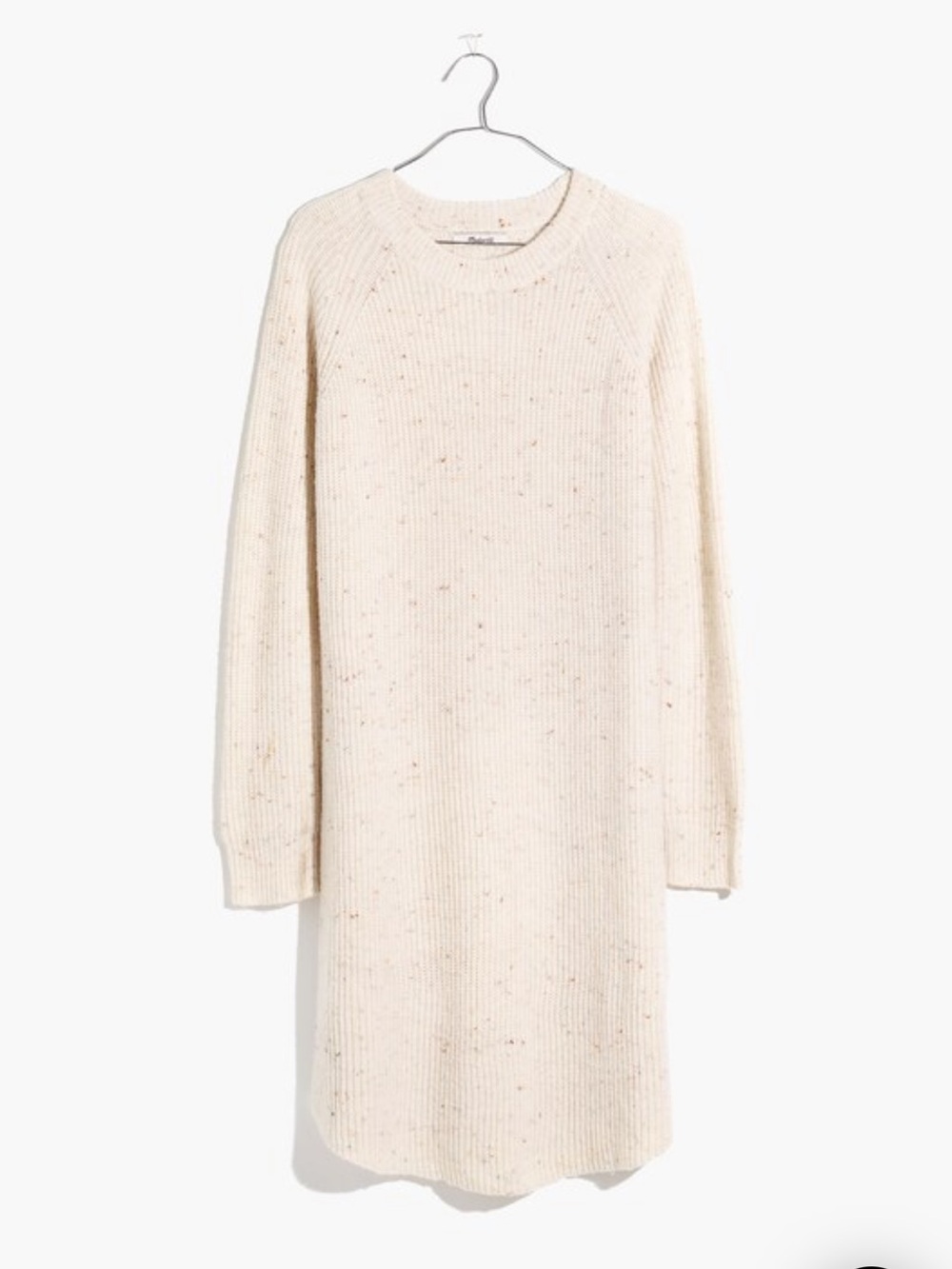 Madewell Cream Speckled Ribbed Long-Sleeve Knit Dress